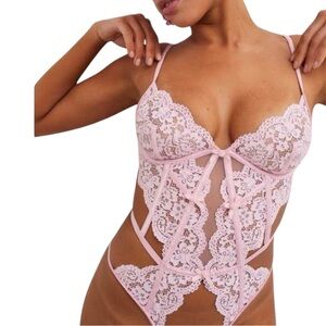 NWT For Love and Lemons Delicate Pink Lace Teddy Bodysuit Dreamsicle Size Large